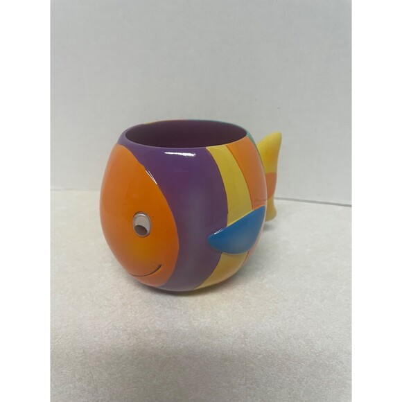 Fish With Wacky Eyes That Move Ceramic  Coffee Cup Tail Handle 12oz Rainbow Fish - Picture 1 of 7
